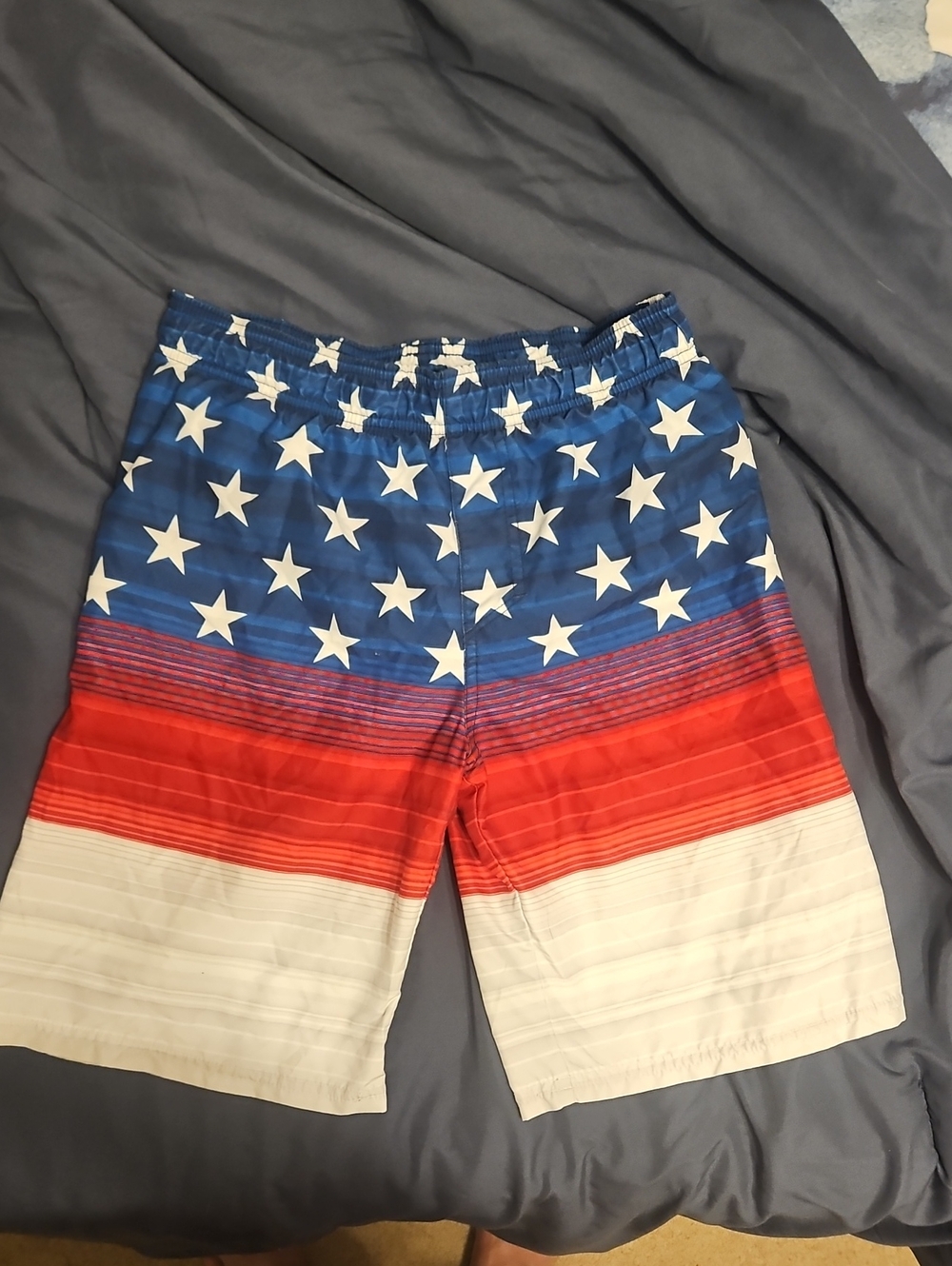 Under Armour Boy's Flag-Print Swim Shorts in Blue, Red & White